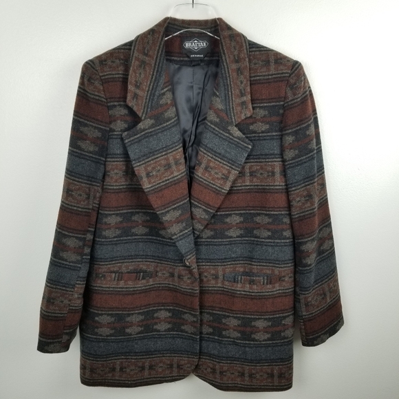 Vintage Braetan Southwestern Aztec Wool Blend Coat Blazer Medium - Picture 1 of 6